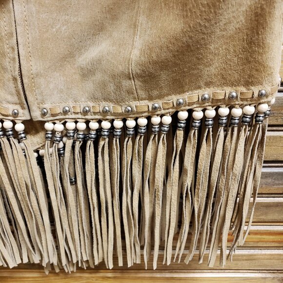 VTG Cripple Creek Women's Tan Suede Fringe Western/Boho Halter Top Bk-Zip Sz XL - Picture 4 of 5